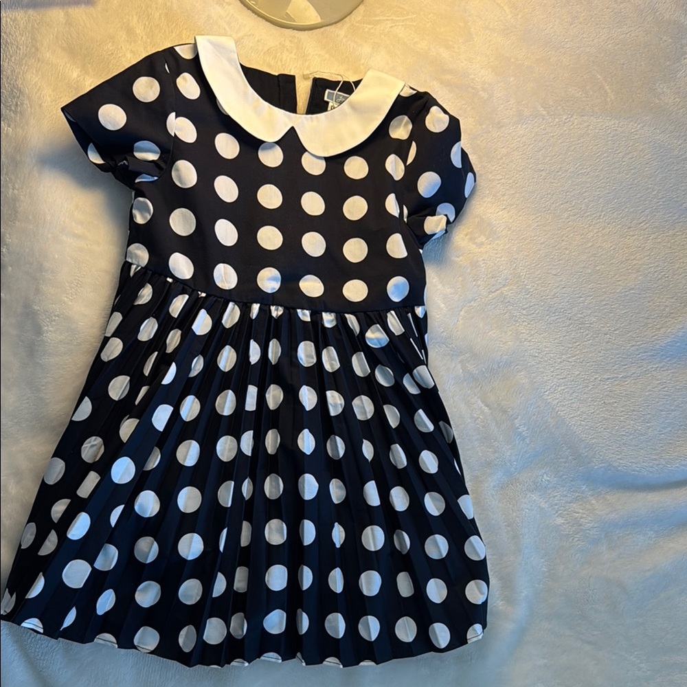 Jacadi Polka Dot Navy and White Kids Dress sz 3t